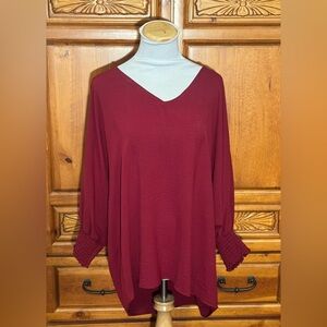 Eesome Deep Red V-Neck Blouse